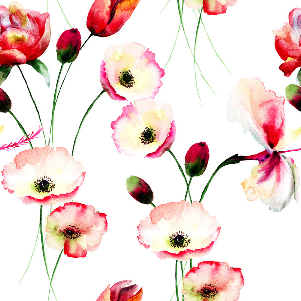 Seamless pattern with Poppy flowers - Foto, Imagen