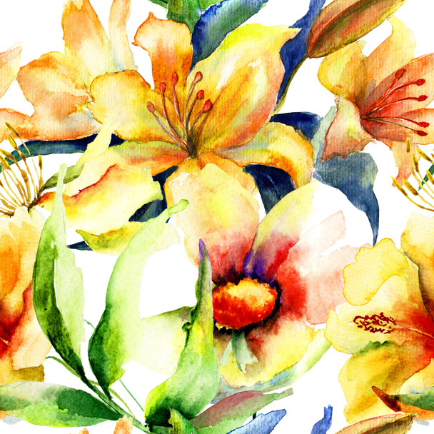 Seamless wallpaper with Yellow flowers - Foto, Bild