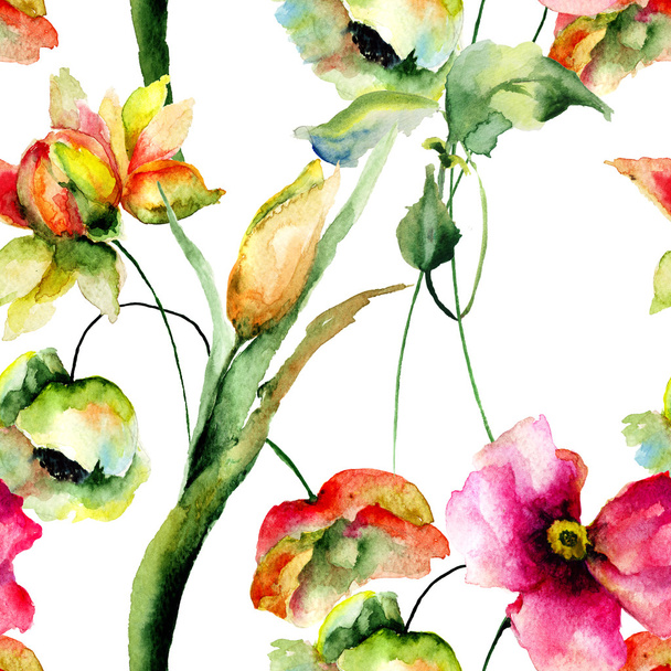 Watercolor illustration of colorful flowers - Foto, Imagem