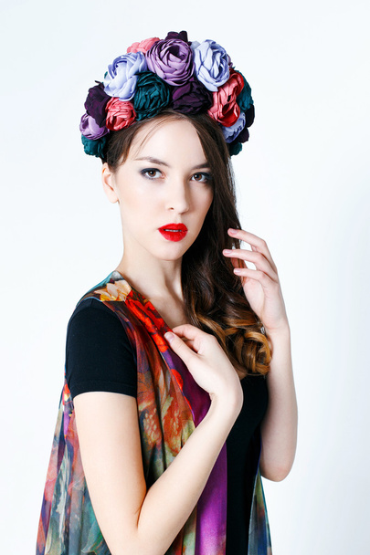 Model with a wreath of flowers - Photo, image