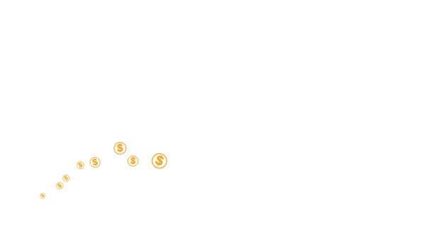 Geanimeerde oranje dollar munten vliegen van links naar rechts. Een golf met vliegend geld. Concept van zaken, geld, financiën. Vector illustratie geïsoleerd op de witte achtergrond. - Video