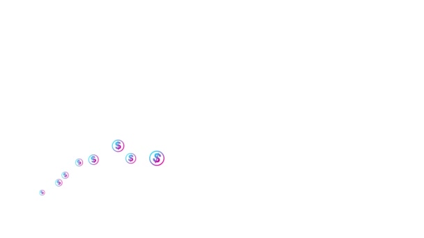 Animoituja vaaleanpunaisia sinisen dollarin kolikoita lentää vasemmalta oikealle. Lentävällä rahalla varustettu aalto. Käsite liiketoiminta, raha, rahoitus. Vector kuva eristetty valkoisella taustalla. - Materiaali, video