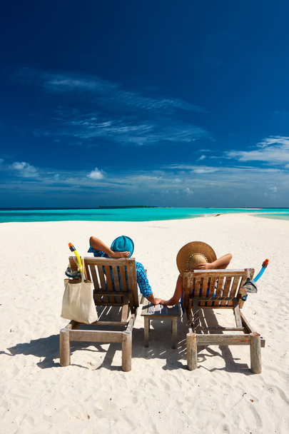 Couple relax on a beach at Maldives - Photo, Image
