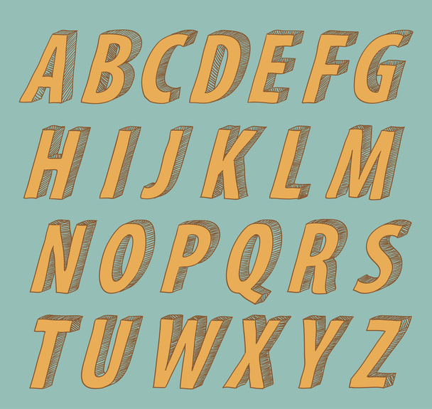 hand drawn retro abc 3d letters  - Vector, Image