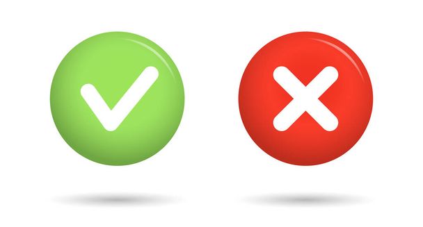Green check mark and red cross icon. Isolated checkmarks, checklist signs, approval icon. Vector - Vector, Image