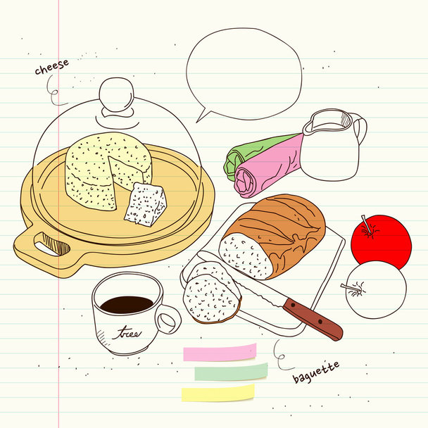 обід, хліб і сир
 - Вектор, зображення