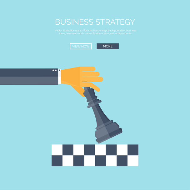 Vector illustration of flat background with hand and chess, business and company strategy. Development and planning. Management. - Vector, Image
