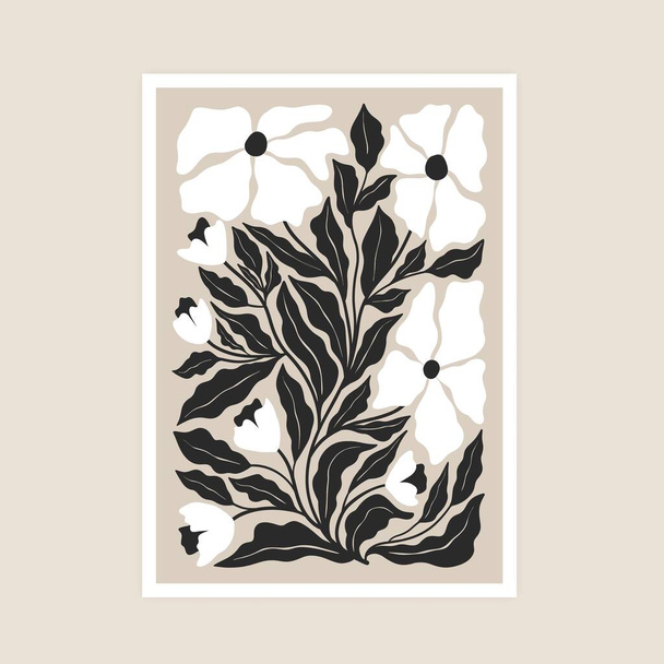 Poster botanique abstrait. Fleur dessinée à la main naturelle style contemporain, éléments floraux organiques doodle. Art vectoriel. - Vecteur, image