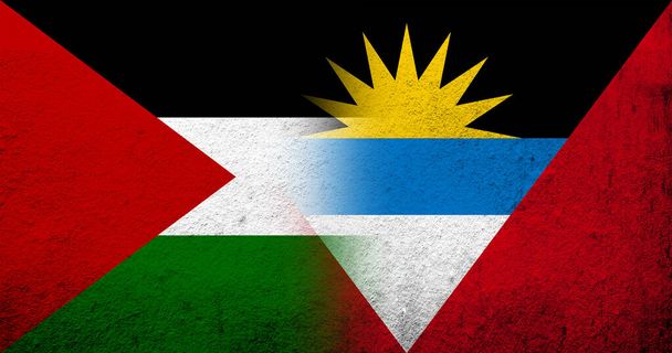 Vlag van Palestina en nationale vlag van Antigua en Barbuda. Grunge achtergrond - Foto, afbeelding