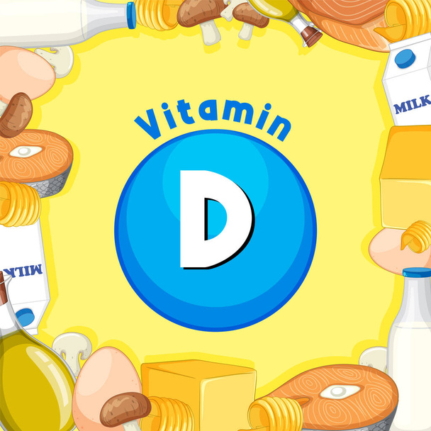 Un cartone animato illustrazione di una varietà di alimenti ricchi di vitamina D - Vettoriali, immagini