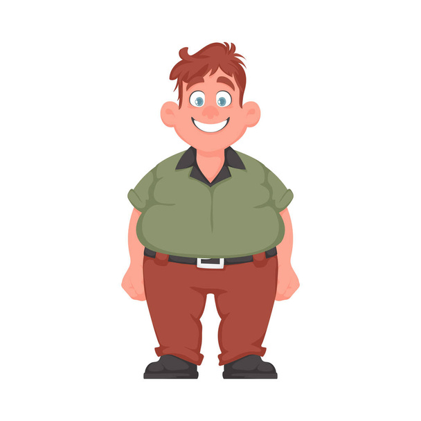 Hombre gordo posando y sonriendo. El hombre con sobrepeso es lindo, tema de positividad corporal. Estilo de dibujos animados - Vector, Imagen