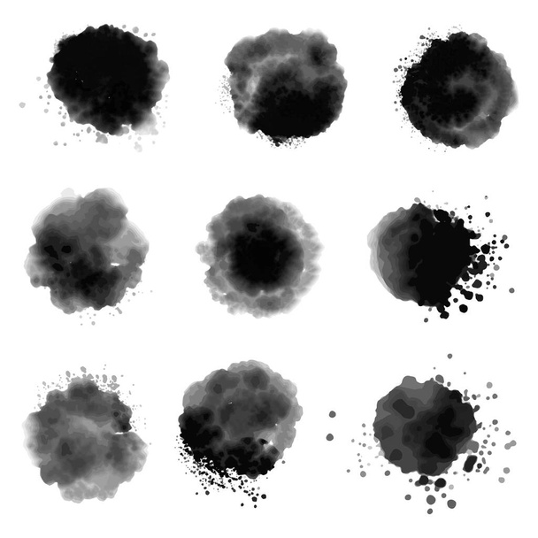 Smudged sumi muste pyöreä rakenne sarja - Vektori, kuva