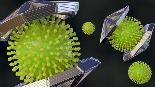 DNA origami teknolojisinin 3 boyutlu yorumlanması tüm virüs parçacığını yutabilecek moleküler virüs tuzakları yaratmak için kullanıldı.. - Fotoğraf, Görsel