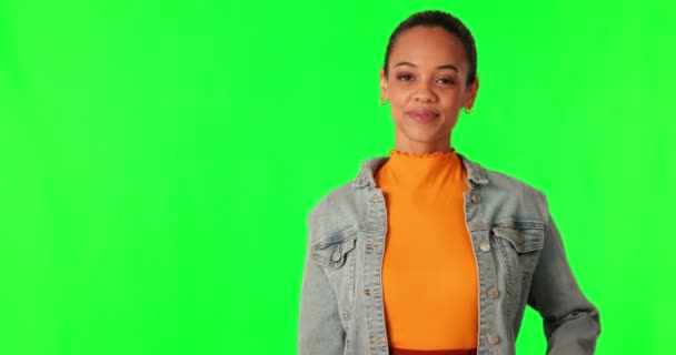 Green screen, call me and woman wink or flirting on a studio background. Portrait of gen z student person with a hand sign for contact us announcement, communication or talking on telephone emoji. - Footage, Video