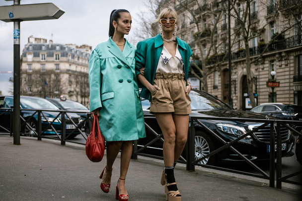 Anna Rosa Vitiello and Xenia Adonts seen outside MIU MIU show, during Paris Fashion Week Womenswear Fall/Winter 20-21. - Foto, imagen