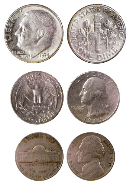 verschillende oude Amerikaanse munten  - Foto, afbeelding