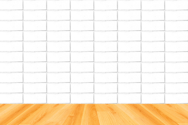 Pavimento in legno e sfondo muro di mattoni bianchi
 - Foto, immagini