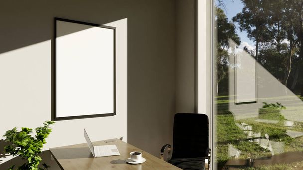 frame mockup in office with view on the garden 3d rendering - Photo, image