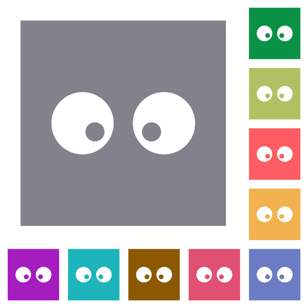 Kijkende ogen solide platte pictogrammen op eenvoudige kleur vierkante achtergronden - Vector, afbeelding