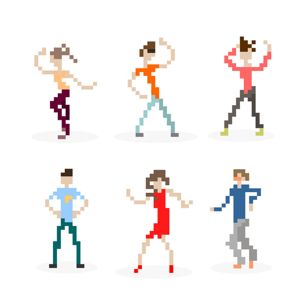 Pixel Art parti danser ensemble de personnes - Vecteur, image