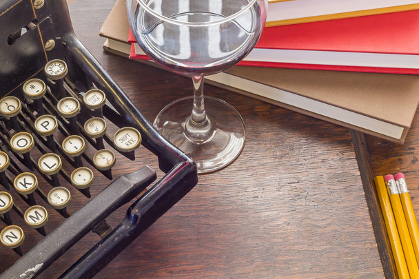 Vintage Typewriter Glass of Wine - Photo, Image