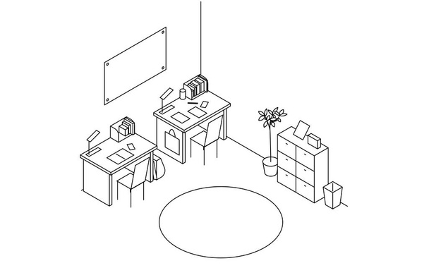 Huone vuokrattavana: lastenhuone, yksinkertainen isometrinen, jossa kaksi työpöytää rinnakkain., Vector Illustration - Vektori, kuva