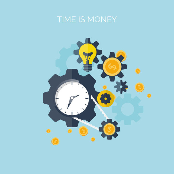 フラットの時間は、お金の概念の背景です。Movey の保存。時間管理 - ベクター画像