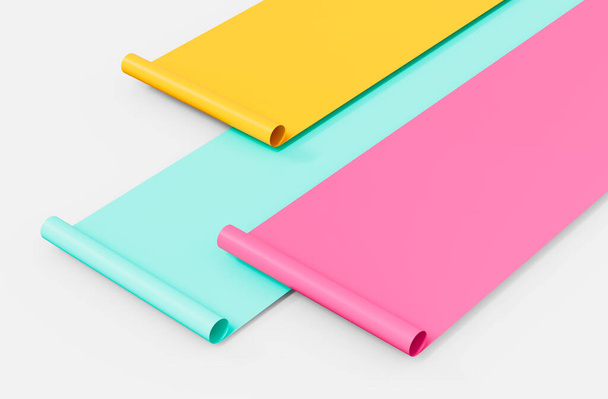 Feuilles de papier colorées rouleau sur fond isolé illustration 3d - Photo, image