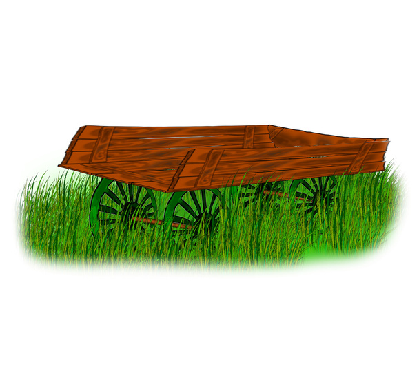 Carro de madera en hierba verde
 - Foto, Imagen
