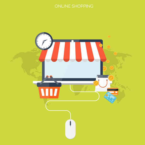 Internet shopping concept. E-commerce. Online store. Web money and payments. Pay per click. - Vector, Image