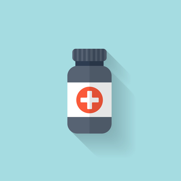 Flat bottle with medical pills icon. Tablets symbol. Health care. - Vektor, Bild