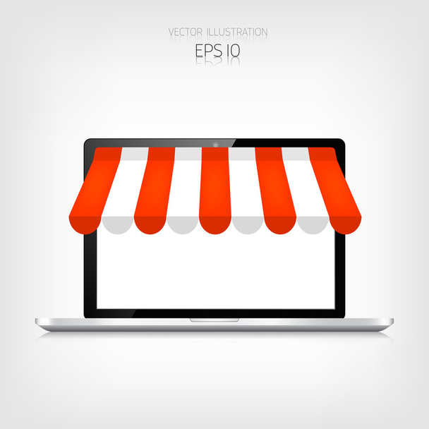 Internet concetto di shopping. Portatile realistico. E-commerce. Negozio online. Soldi web e pagamenti. Paga per click
. - Vettoriali, immagini
