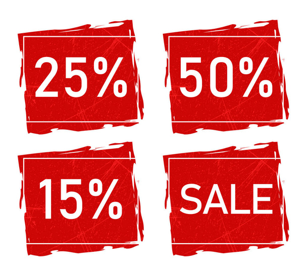 Discounts, red, 15, 25, 50 percent and sale - Vector, Image