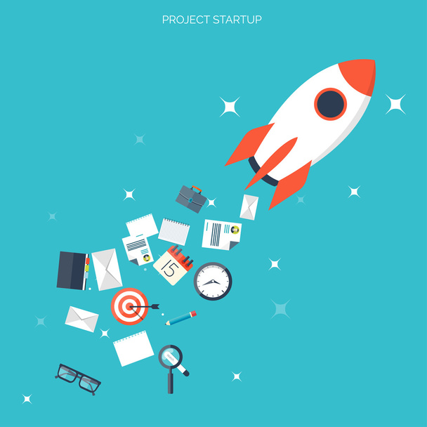 Flat rocket icon. Startup concept. Project development. - Vector, Image