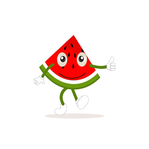 Watermelon cartoon, fresh fruit vector illustration, with different faces and expressions. Comic watermelons vector - Vector, Image