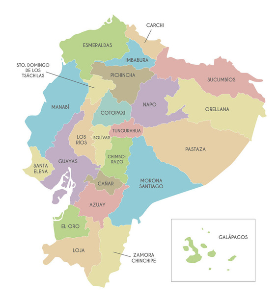 Векторная карта Эквадора с провинциями и административными единицами. Редактируемые и четко помеченные слои. - Вектор,изображение
