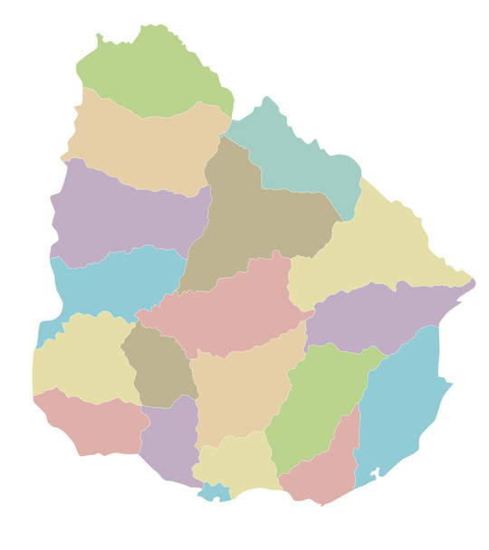Mapa en blanco vectorial de Uruguay con departamentos y divisiones administrativas. Capas editables y claramente etiquetadas. - Vector, Imagen