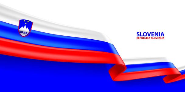 Bandera cinta Eslovenia 3D. Doblado ondeando bandera 3D en colores de la bandera nacional de Eslovenia. Diseño de fondo de bandera nacional. - Vector, imagen
