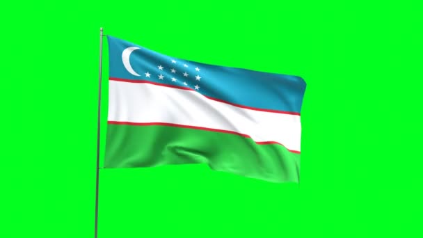 Bandera de Uzbekistán sobre fondo verde, Bandera looping video - Metraje, vídeo