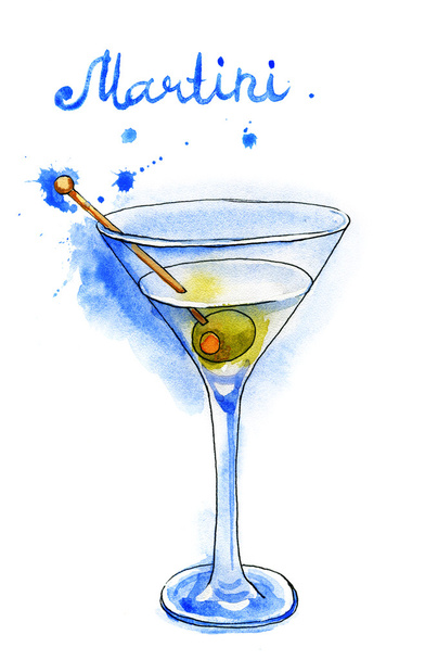 Martini Glass  with Green Olive Isolated on White Background - Zdjęcie, obraz