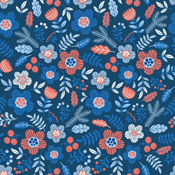 Interweaving tyylitelty doodle kukkia ja oksat Skandinavian väri tyyli - Vektori, kuva