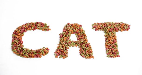 Cat food background on white isolate - Foto, Imagen