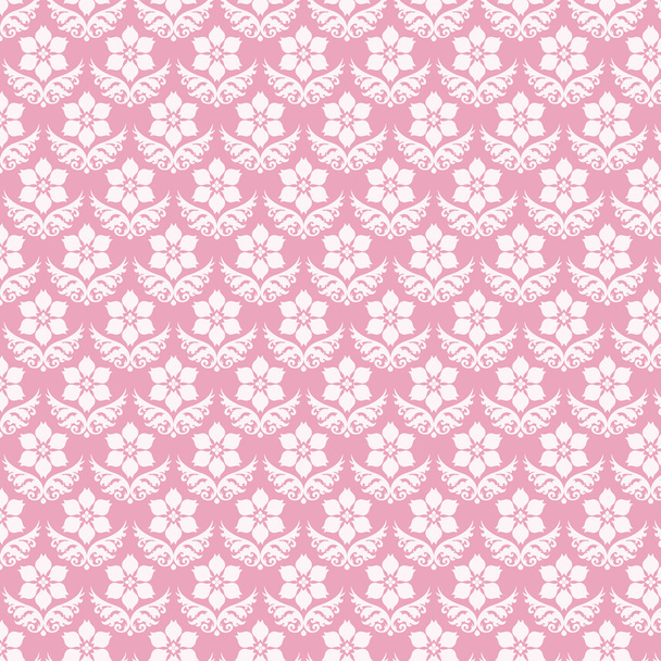 rosa Damast Blumenmuster auf pastellfarbenem Hintergrund - Vektor, Bild