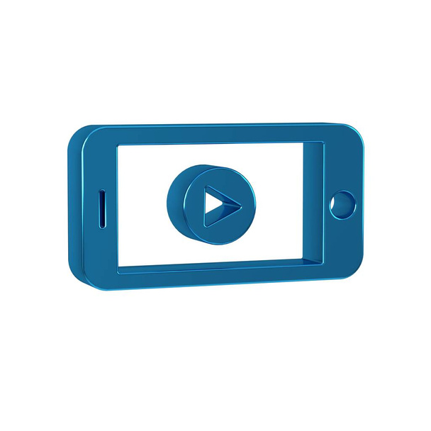 Blue Online грати відео значок ізольовано на прозорому фоні. Смартфон і плівкова стрічка з ігровим знаком. . - Фото, зображення