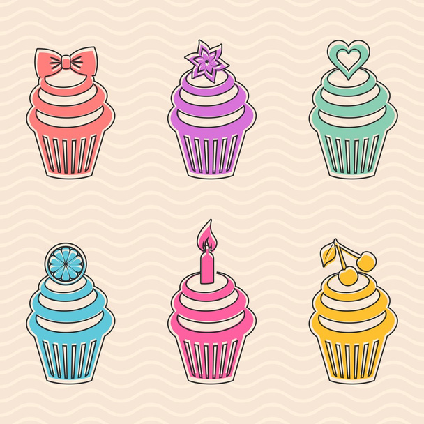 Coloridos cupcakes
 - Vector, imagen