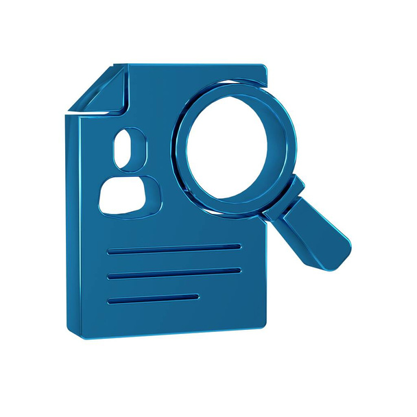 Blue Document, icona in lente d'ingrandimento per analisi cartacea isolata su sfondo trasparente. Simbolo di prova. . - Foto, immagini