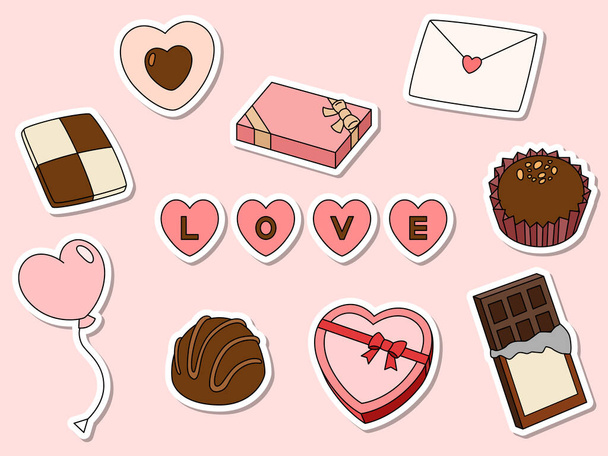 Sticker style Valentine illustration icône ensemble - Vecteur, image
