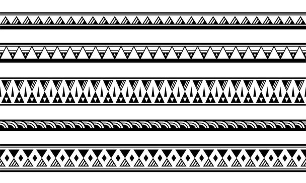 Set di bracciali maori polinesiani tatuaggio bordo. Vettore di pattern senza cuciture a maniche tribali. Bracciale samoano disegno del tatuaggio braccio anteriore o piede. - Vettoriali, immagini
