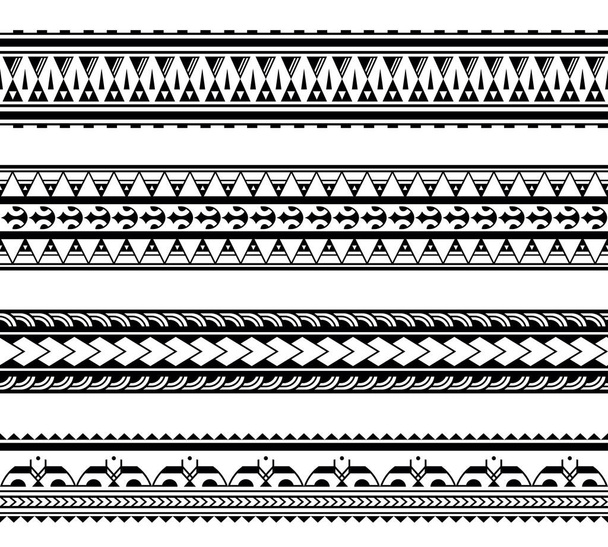 Set di bracciali maori polinesiani tatuaggio bordo. Vettore di pattern senza cuciture a maniche tribali. Bracciale samoano disegno del tatuaggio braccio anteriore o piede. - Vettoriali, immagini