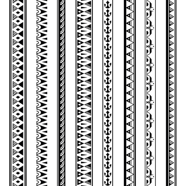 マオリポリネシアのタトゥーブレスレットの境界線のセット。トライバルスリーブシームレスパターンベクトル。サモアンブレスレットタトゥーデザイン腕や足. - ベクター画像